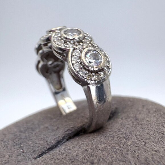 VTG Ritani Solid Sterling Silver 925 CZ Halo Tapered Band Ring Size 5 - Picture 6 of 11